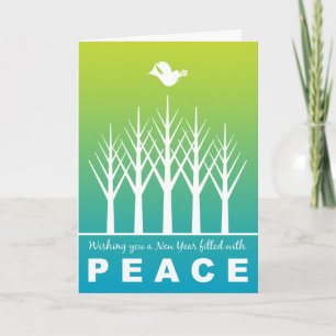 Cartes Pour Fêtes Annuelles Joyeux Nouvel An Peace Dove Hiver Arbres Vert Bleu