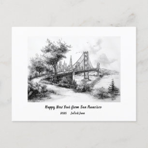 Cartes Pour Fêtes Annuelles Joyeux Nouvel An Personnalisé 2025 SF Golden Gate
