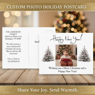Cartes Pour Fêtes Annuelles Joyeux Nouvel An Photo de Noël Arbre Rose
