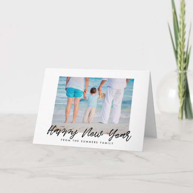 Cartes Pour Fêtes Annuelles Joyeux Nouvel An police noire moderne (Devant)