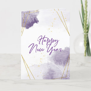 Cartes Pour Fêtes Annuelles Joyeux Nouvel An Purple Watercolor Gold Frame
