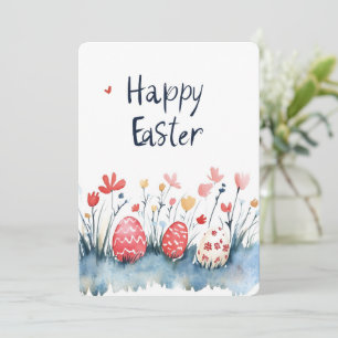 Cartes Pour Fêtes Annuelles Joyeux Oeufs de Pâques Aquarelle Rouge
