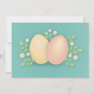 Cartes Pour Fêtes Annuelles Joyeux oeufs de Pâques et fleurs doux rose jaune