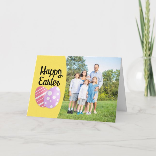 Cartes Pour Fêtes Annuelles Joyeux Oeufs de Pâques sur cadre photo jaune (Devant)