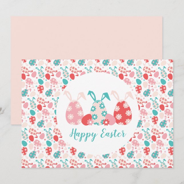 Cartes Pour Fêtes Annuelles Joyeux OEufs Décorés De Pâques Oreilles De Lapin (Devant / Derrière)
