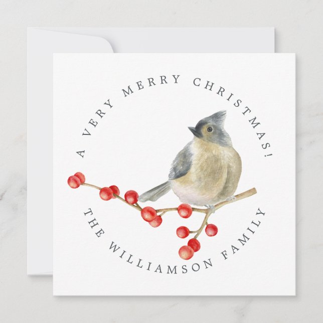 Cartes Pour Fêtes Annuelles Joyeux oiseau de Noël sur Berries Sprig (Devant)