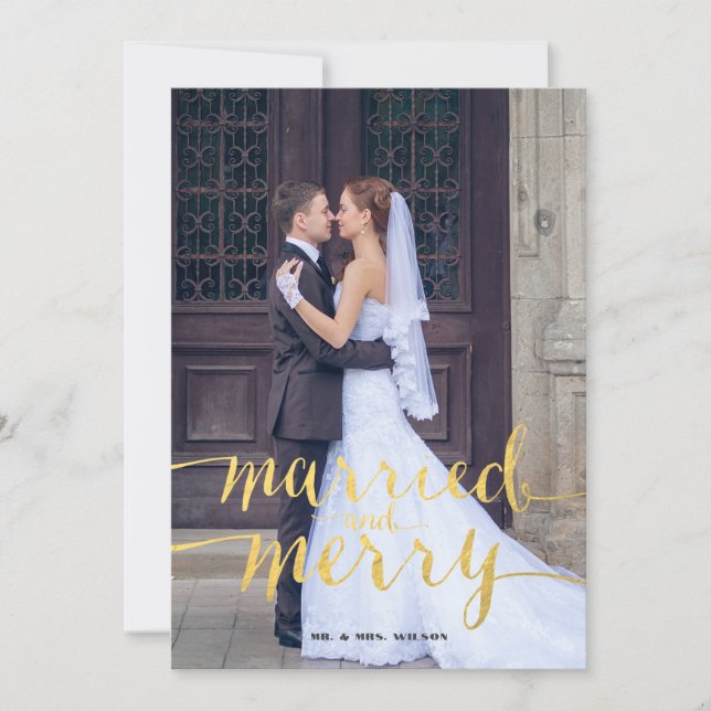 Cartes Pour Fêtes Annuelles Joyeux or et photo mariée (Devant)