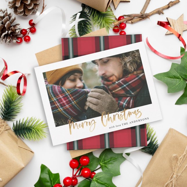Cartes Pour Fêtes Annuelles Joyeux or noël rouge et vert plaid photo (Créateur téléchargé)