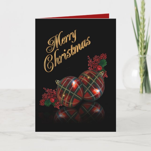 Cartes Pour Fêtes Annuelles Joyeux ornements de Noël sur noir (Devant)