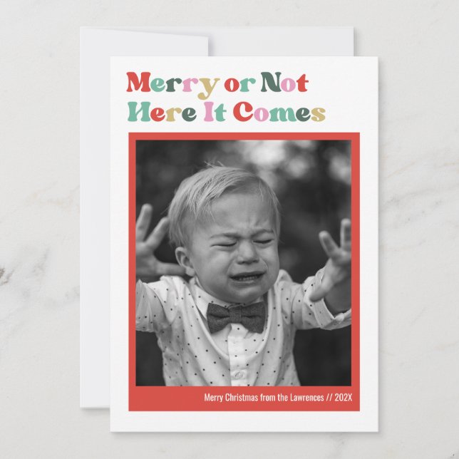 Cartes Pour Fêtes Annuelles Joyeux ou pas blanc Photo de Noël (Devant)