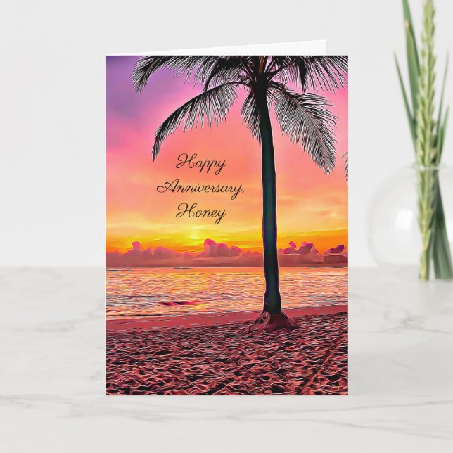 Cartes Pour Fêtes Annuelles Joyeux Palmier Anniversaire à Sunset Ocean Breeze (Devant)