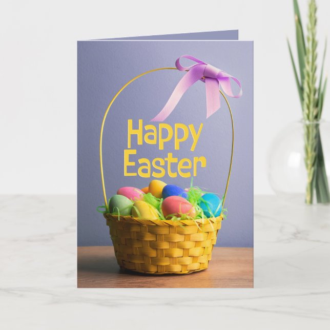 Cartes Pour Fêtes Annuelles Joyeux Panier De Pâques Rempli D'Oeufs (Devant)