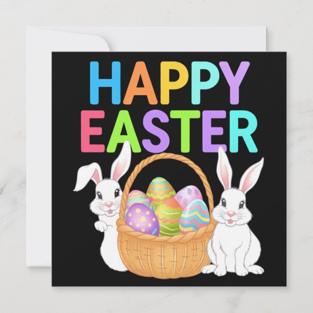 Cartes Pour Fêtes Annuelles Joyeux Pâques 2025 Oeufs Lapin mignon lapin lapin (Devant)