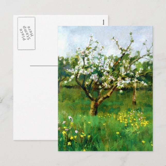 Cartes Pour Fêtes Annuelles Joyeux Pâques. Apple Blossom Art (Devant / Derrière)