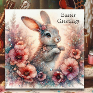 Cartes Pour Fêtes Annuelles Joyeux Pâques Aquarelle de Pâques Bunny Floral Pâq
