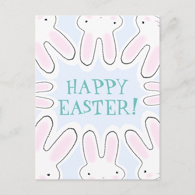 Cartes Pour Fêtes Annuelles Joyeux Pâques bleu pâle mignon lapins péeking drôl (Devant)