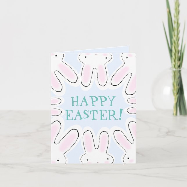 Cartes Pour Fêtes Annuelles Joyeux Pâques bleu pâle mignon lapins péeking drôl (Devant)
