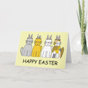Cartes Pour Fêtes Annuelles Joyeux Pâques, chats-caricatures habillés en lapin