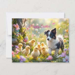 Cartes Pour Fêtes Annuelles Joyeux Pâques Collie et les poussins