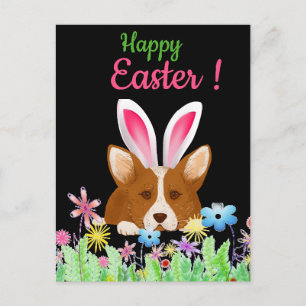 Cartes Pour Fêtes Annuelles Joyeux Pâques   Corgi avec lapin de Pâques Ear Fun