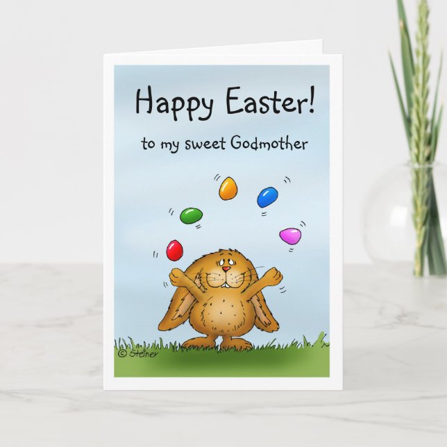 Cartes Pour Fêtes Annuelles Joyeux Pâques doux Godmère -Mignonne lapin jonglag (Devant)