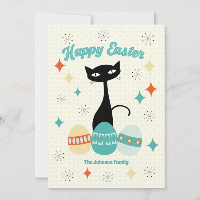 Cartes Pour Fêtes Annuelles Joyeux Pâques, Époque Atomique, Chat Moderne Du Mi (Devant)