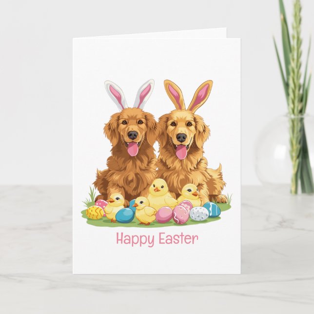 Cartes Pour Fêtes Annuelles Joyeux Pâques Golden Retriever Chiens Bunny Ears (Devant)