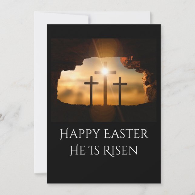 Cartes Pour Fêtes Annuelles Joyeux Pâques Il est ressuscité Trois Croix (Devant)