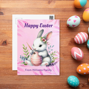 Cartes Pour Fêtes Annuelles Joyeux Pâques, Lapin Blanc Peindre un oeuf de Pâqu