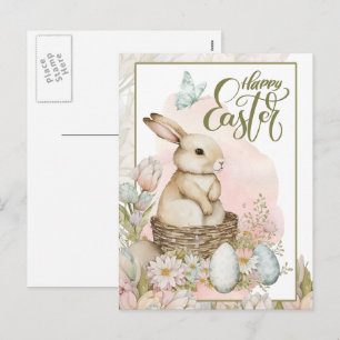 Cartes Pour Fêtes Annuelles Joyeux Pâques. Lapin mignon et oeufs