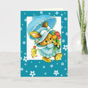 Cartes Pour Fêtes Annuelles Joyeux Pâques. Lapin vintage et poussin