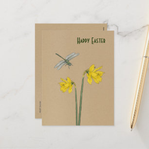 Cartes Pour Fêtes Annuelles Joyeux Pâques, narcisse, jonquille et libellule
