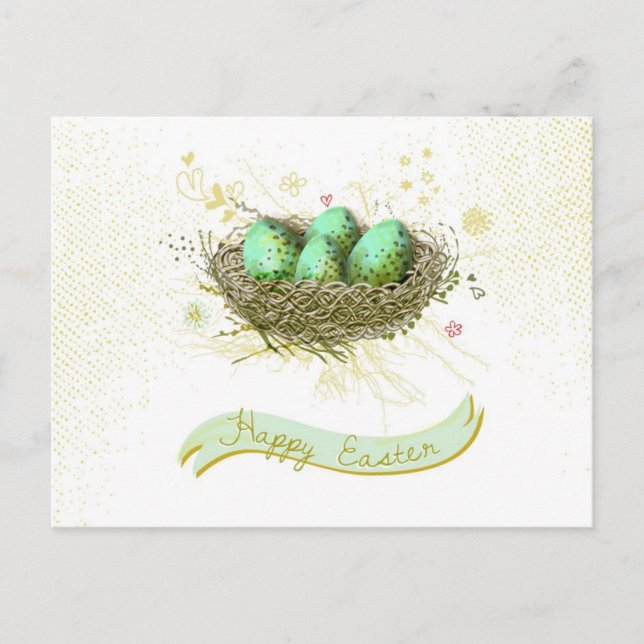 Cartes Pour Fêtes Annuelles Joyeux Pâques ! - Nid d'oiseaux avec des oeufs col (Devant)