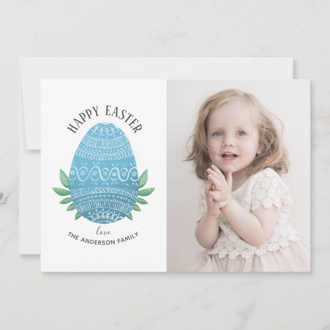 Cartes Pour Fêtes Annuelles Joyeux Pâques. OEuf bleu. Jolie photo botanique (Devant)