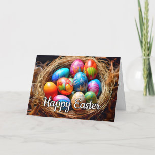 Cartes Pour Fêtes Annuelles Joyeux Pâques   Panier Plein D'Oeufs