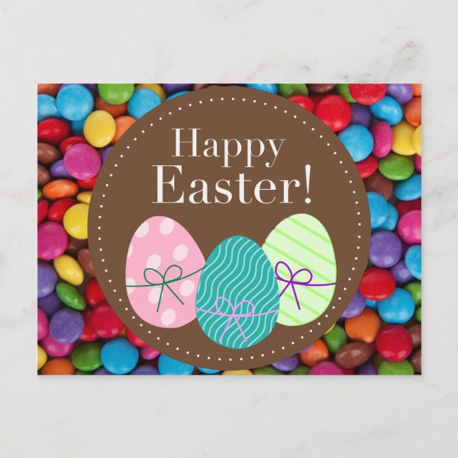 Cartes Pour Fêtes Annuelles Joyeux Pâques smarties chocolat bonbon arc-en-ciel (Devant)