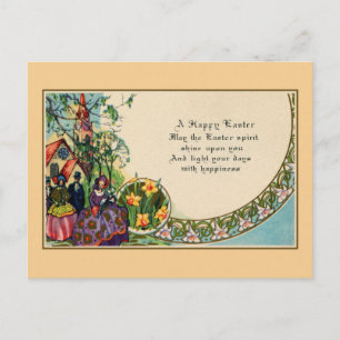 Cartes Pour Fêtes Annuelles Joyeux Pâques, victorien, peuple, église, vers