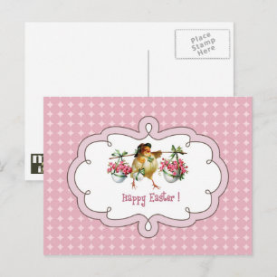 Cartes Pour Fêtes Annuelles Joyeux Pâques. Vintage poussette avec fleurs