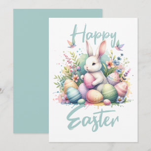 Cartes Pour Fêtes Annuelles Joyeux pastel de Pâques Easter Bunny Egg aquarelle