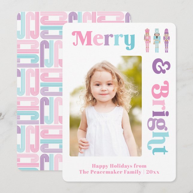 Cartes Pour Fêtes Annuelles Joyeux Pastel Nutcracker Photo De Noël (Devant / Derrière)