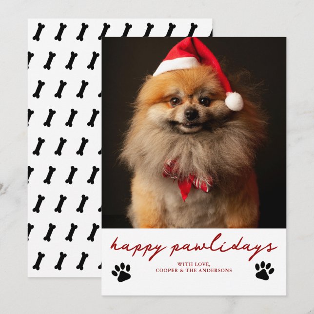 Cartes Pour Fêtes Annuelles Joyeux Pawliday Pet Chien photo Noël (Devant / Derrière)
