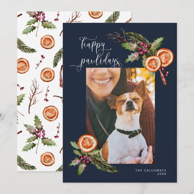 Cartes Pour Fêtes Annuelles Joyeux Pawlidays Animaux de compagnie Photo Noël B (Devant / Derrière)