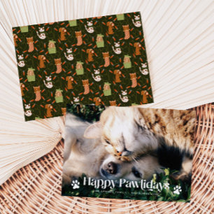 Cartes Pour Fêtes Annuelles Joyeux Pawlidays Chat Chien de Noël Photo Green