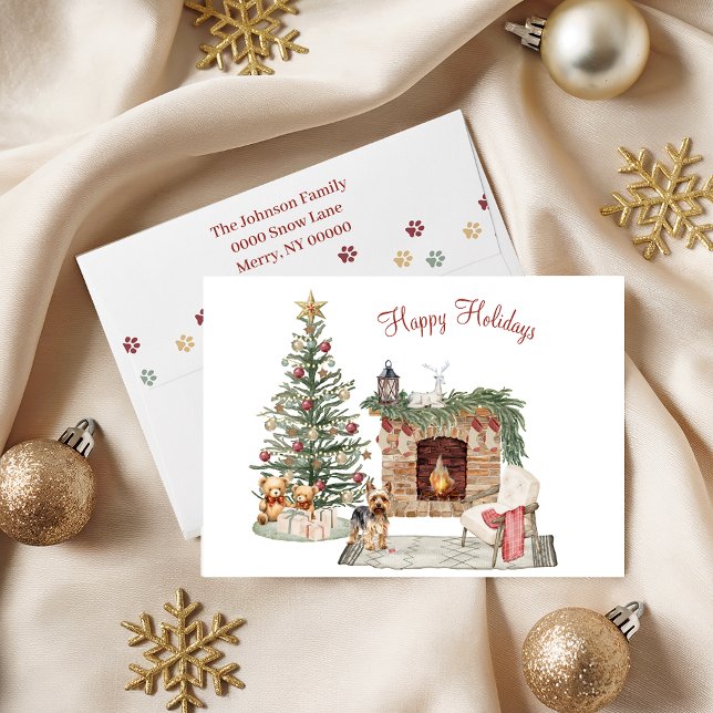 Cartes Pour Fêtes Annuelles Joyeux Pawlidays Chien Design - Yorkie (Créateur téléchargé)