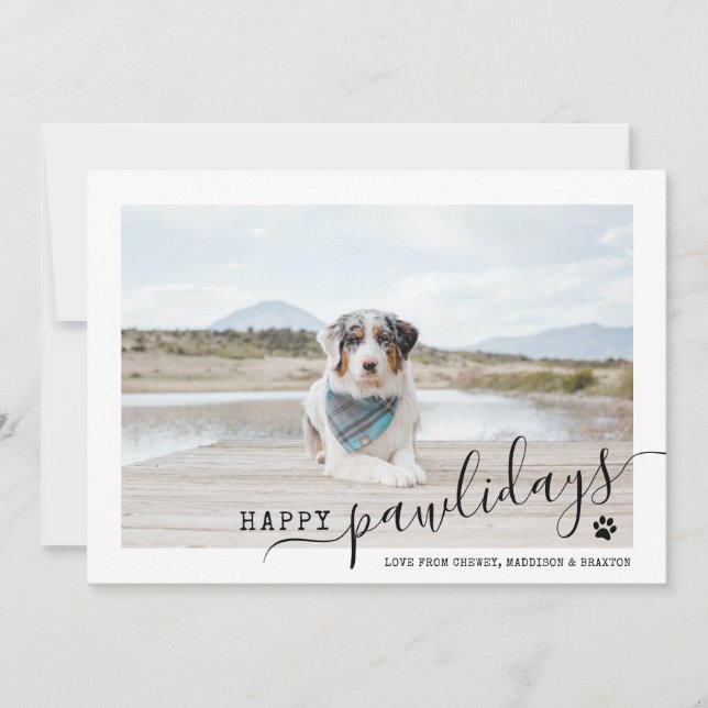Cartes Pour Fêtes Annuelles Joyeux Pawlidays Chien Photo moderne Noël blanc (Devant)