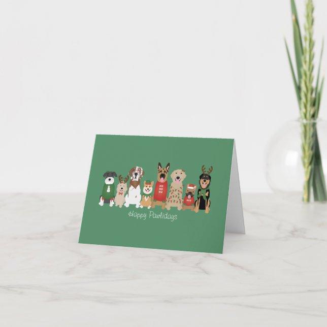 Cartes Pour Fêtes Annuelles Joyeux Pawlidays Chiens Red Green (Devant)