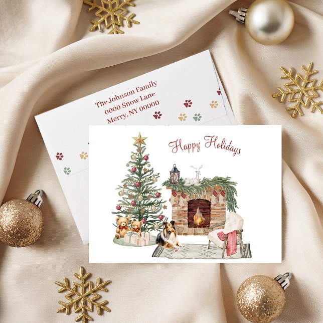 Cartes Pour Fêtes Annuelles Joyeux Pawlidays Conception Chien - Sheltie (Créateur téléchargé)