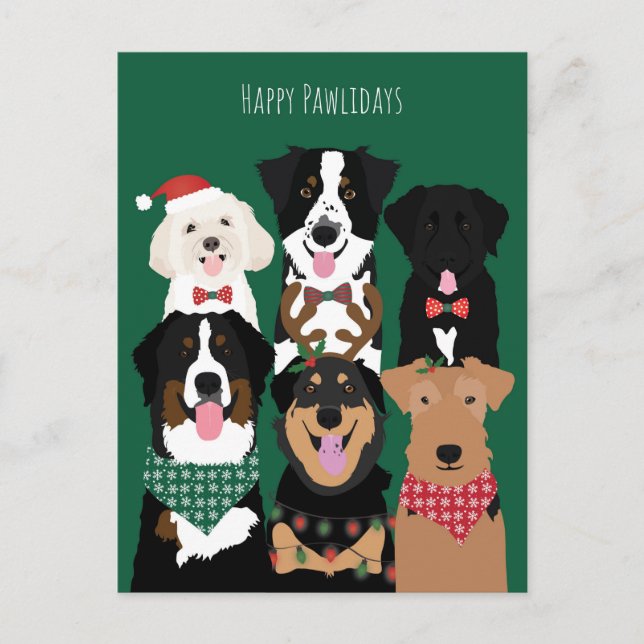 Cartes Pour Fêtes Annuelles Joyeux Pawlidays de mignons chiens de Noël (Devant)
