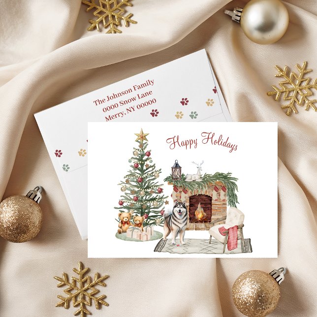 Cartes Pour Fêtes Annuelles Joyeux Pawlidays Design de Chien- Alaskan Malamute (Créateur téléchargé)