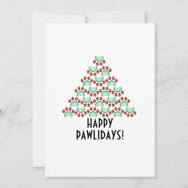 Cartes Pour Fêtes Annuelles Joyeux pawlidays, empreinte de patte formant arbre (Devant)